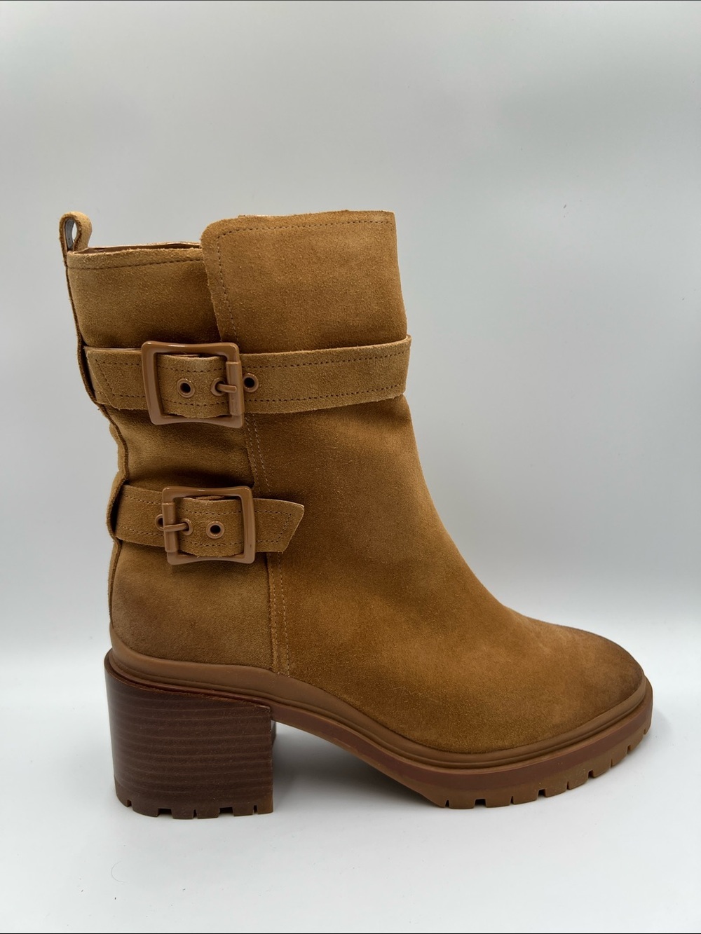 Naturalizer Trina ankle short boots suede leather brown chunky moto tan new 9.5